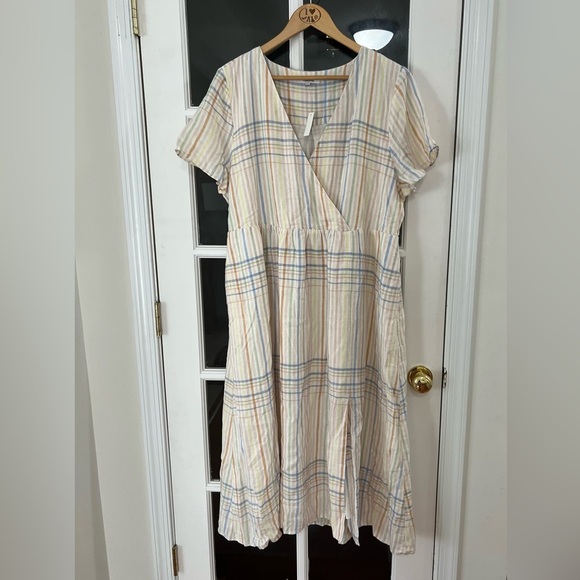 Madewell Linen-Blend Clara Midi Dress in Plaid - Size XL - NWT - Picture 2 of 8